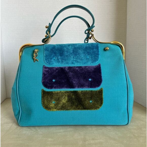 Robert di Camerino Frame Linen And Velour Handbag - Picture 3 of 15